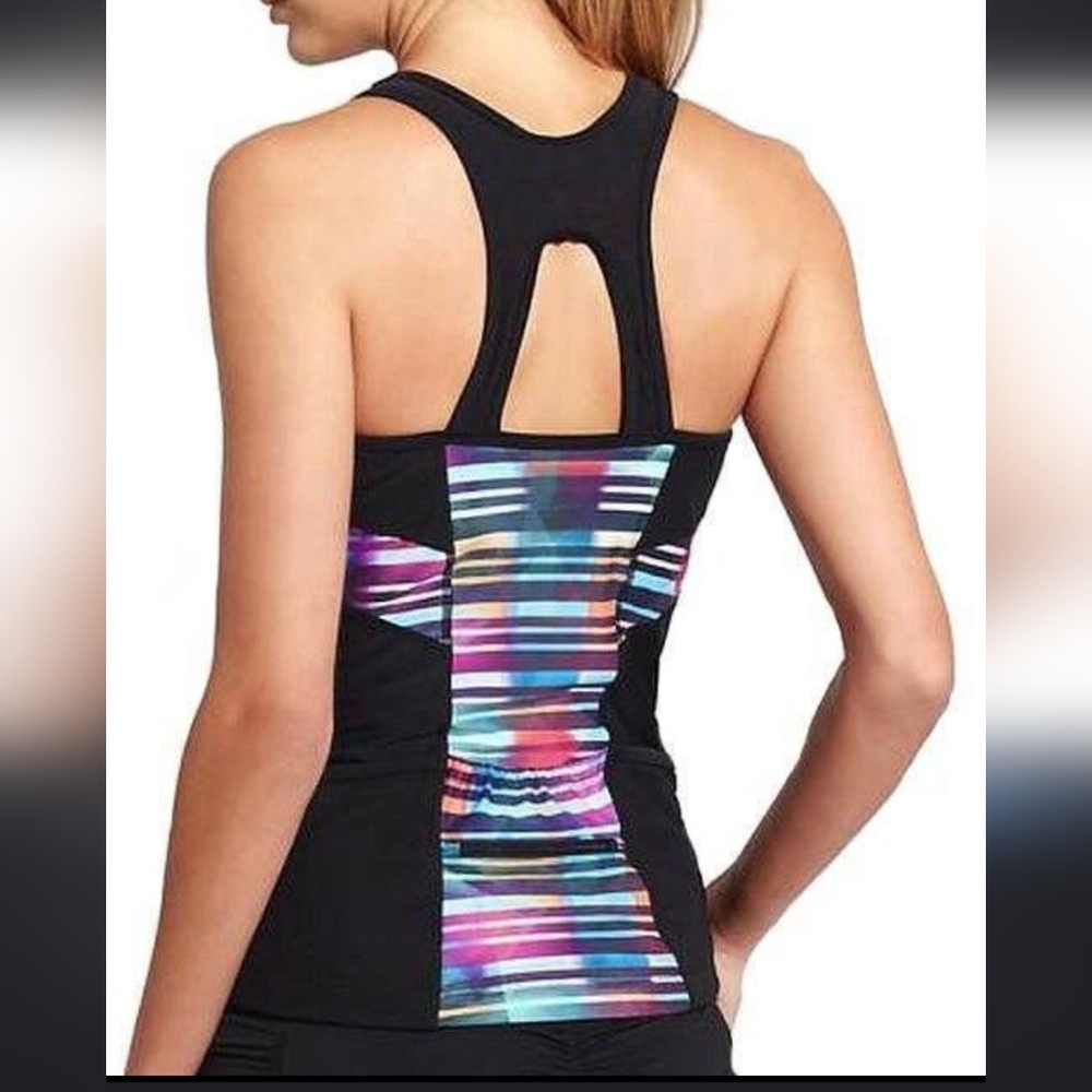 ATHLETA Tankini Top Swim Out Open Back SzXXS Rainbow Stripe Mesh Performance - Picture 13 of 13